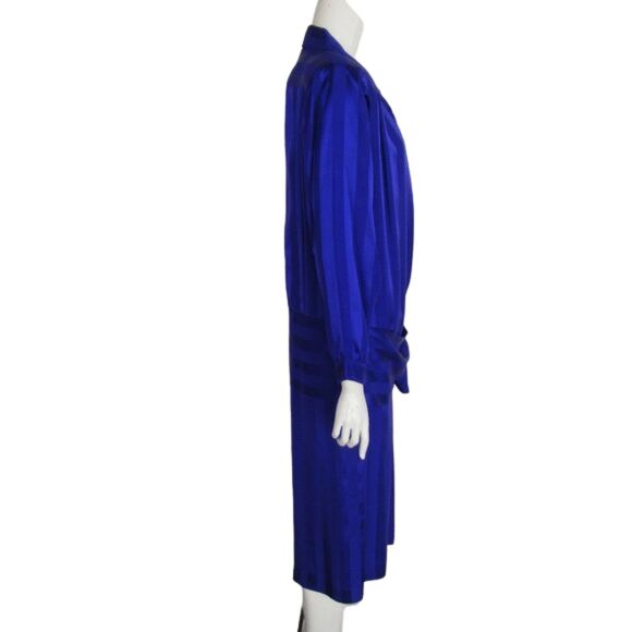 LIZ CLAIBORNE Silk Dress, 12 Blue-PURPLE Jaquard Stripes, Drop Waist - Picture 6 of 11